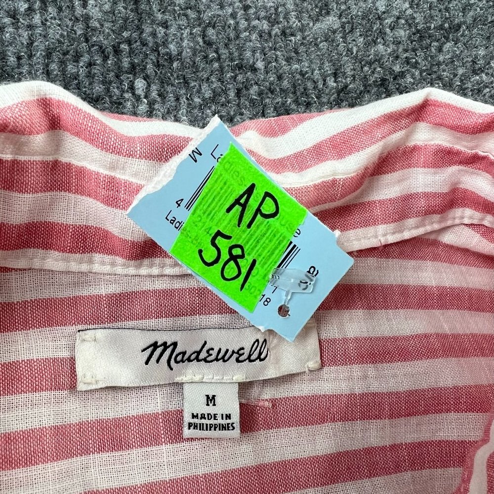 Madewell Button Up Shirt Adult Medium Women Top Pink White Stripe Lightweight - Picture 3 of 12